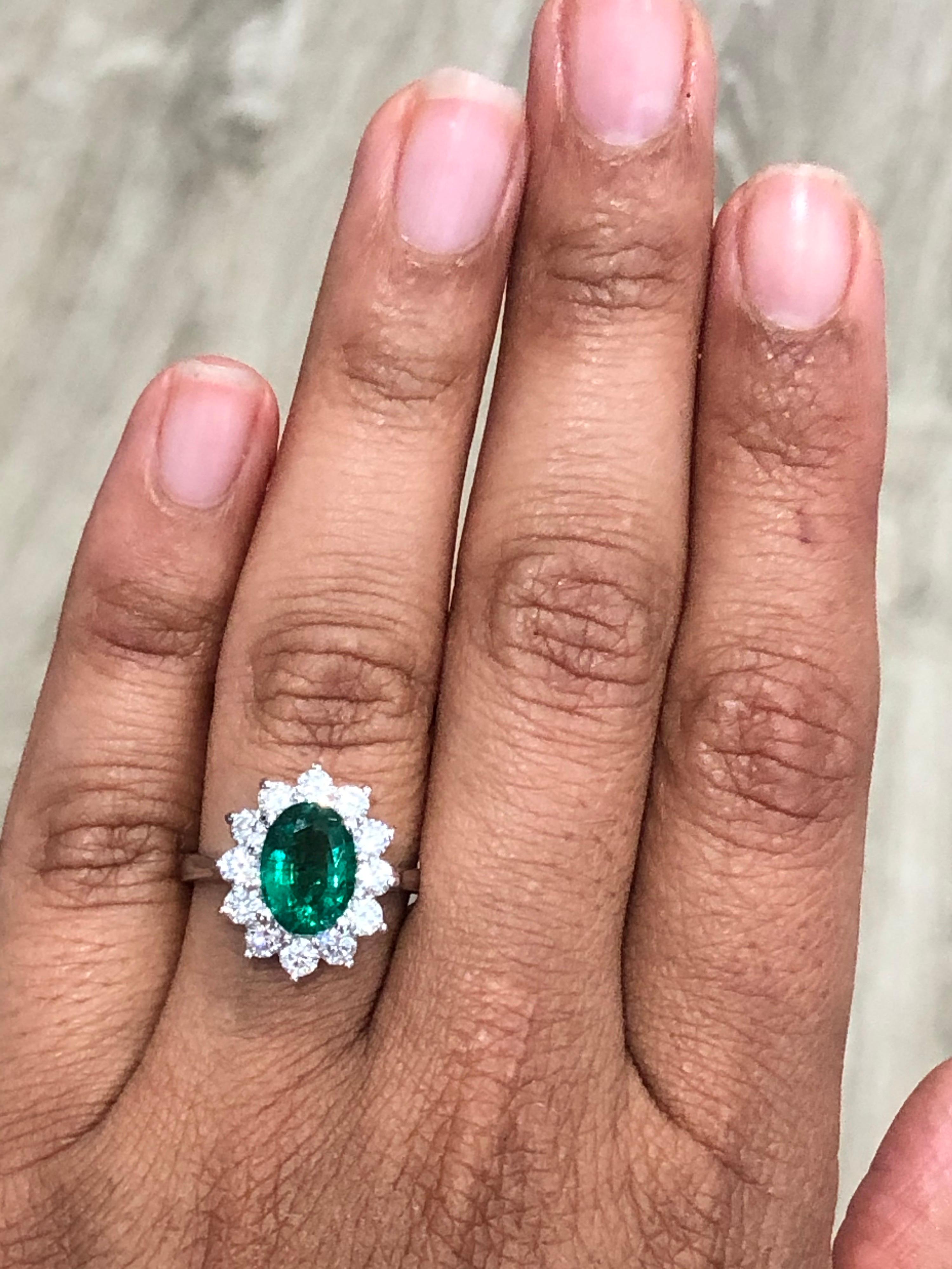 Oval Cut GIA Certified 2.99 Carat Emerald Diamond 18 Karat White Gold Engagement Ring