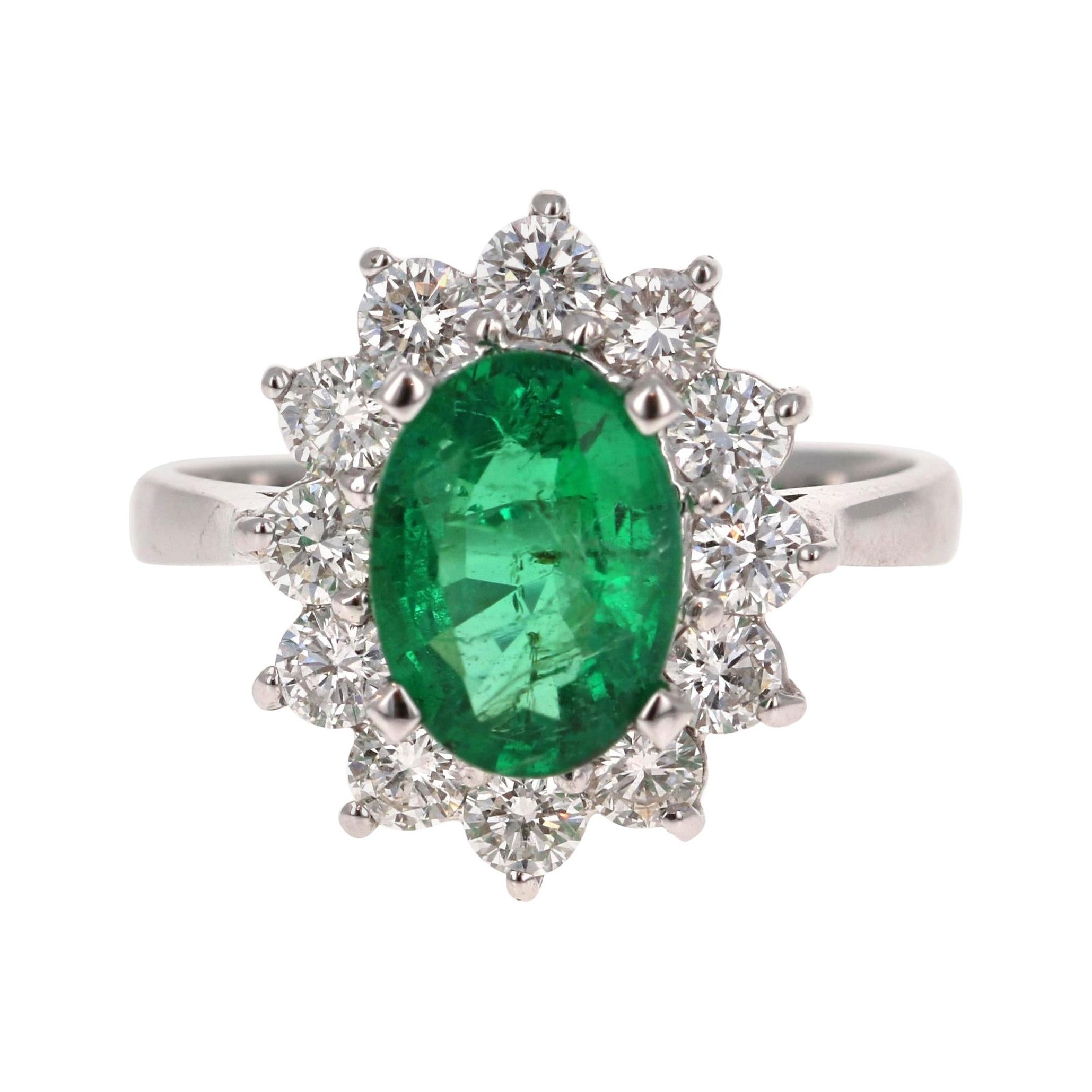 GIA Certified 2.99 Carat Emerald Diamond 18 Karat White Gold Engagement Ring