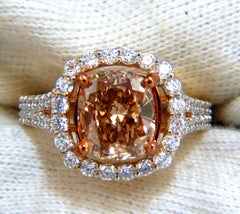GIA Certified 2.99 Carat Fancy Brown Yellow Diamond Ring Halo Cluster 18 Karat*