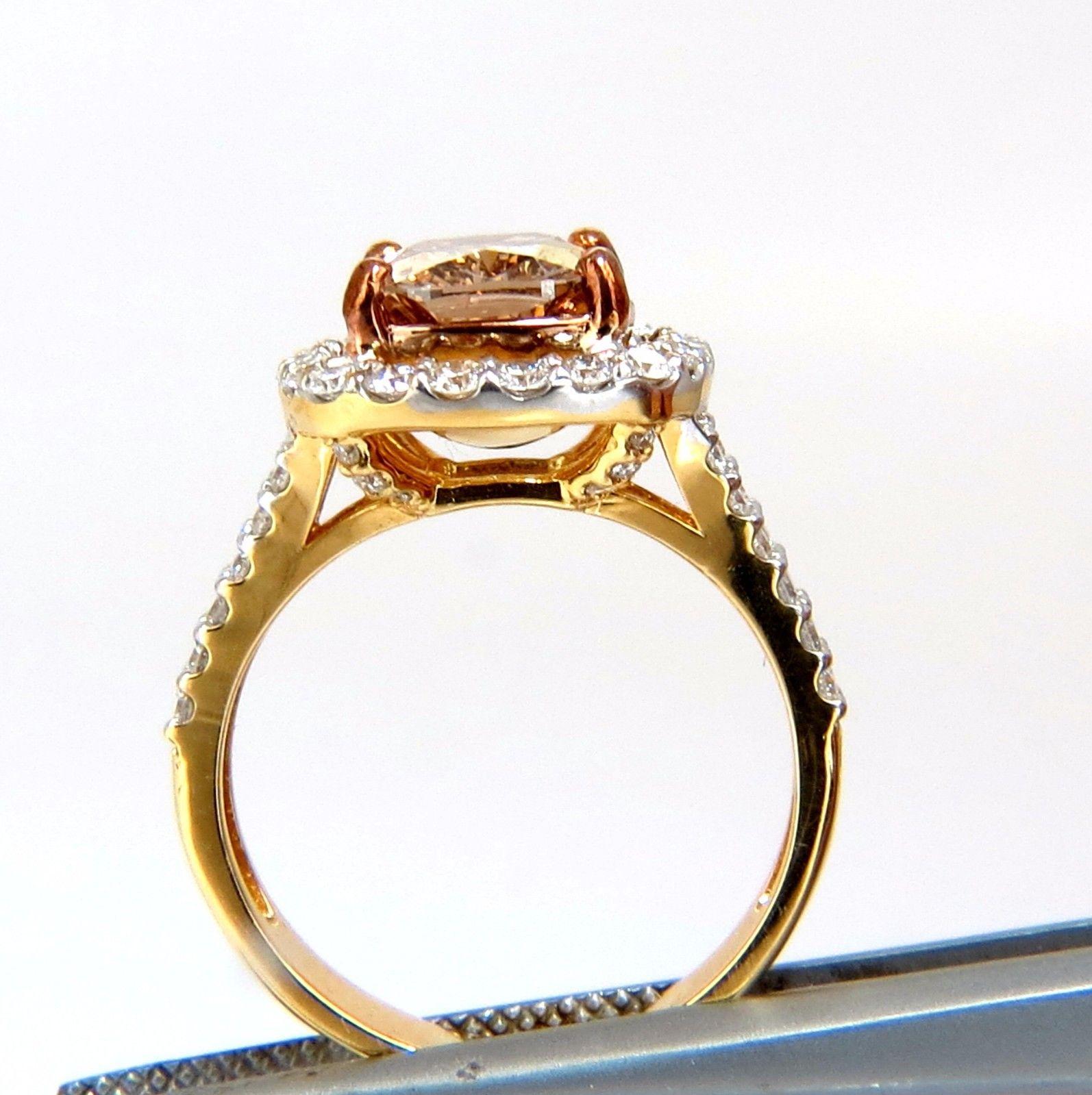 GIA Certified 2.99 Carat Fancy Brown Yellow Diamond Ring Halo Cluster 18 Karat For Sale 1