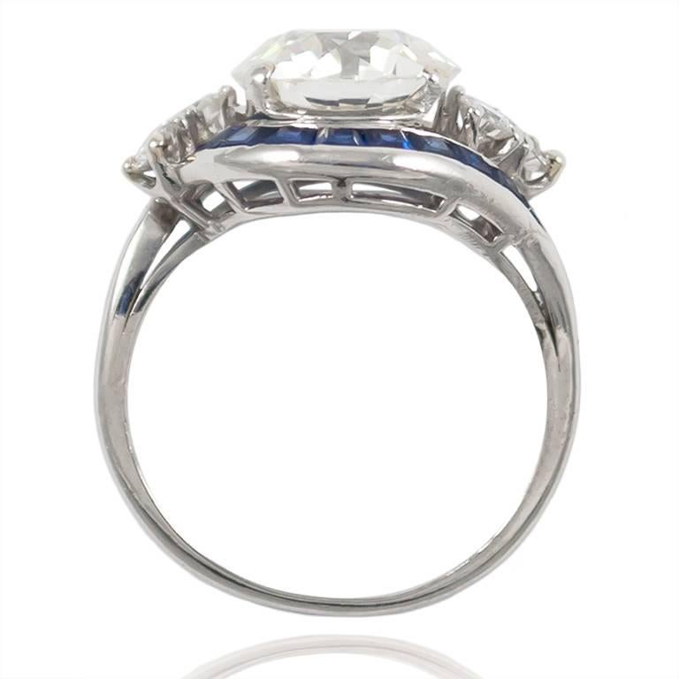 Women's or Men's GIA Certified 2.99 Carat Old European Cut Diamond and Sapphire Ring 