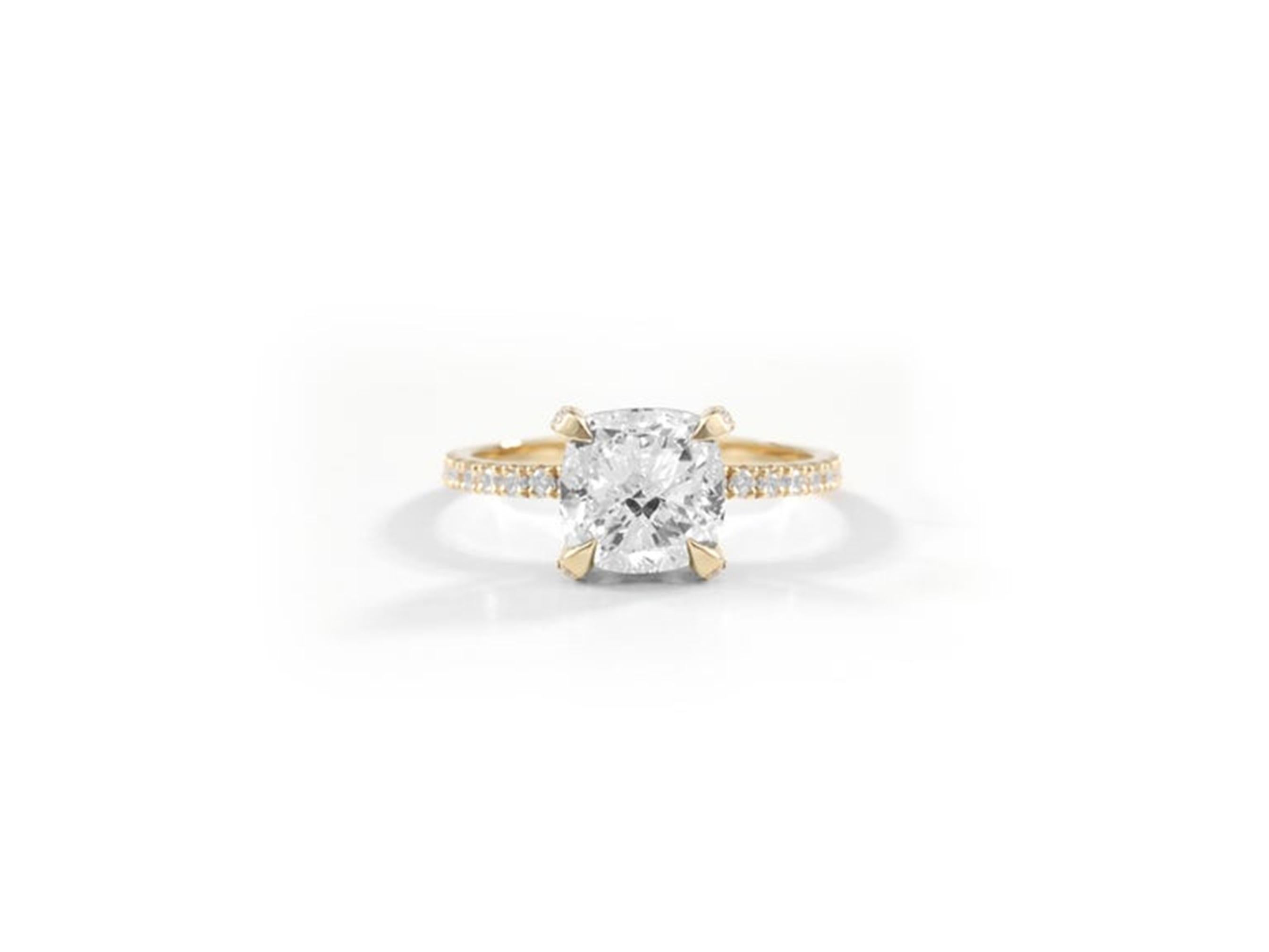 Women's GIA Certified 2ct Cushion-Cut Diamond Solitaire Engagement Ring with Hidden Halo For Sale