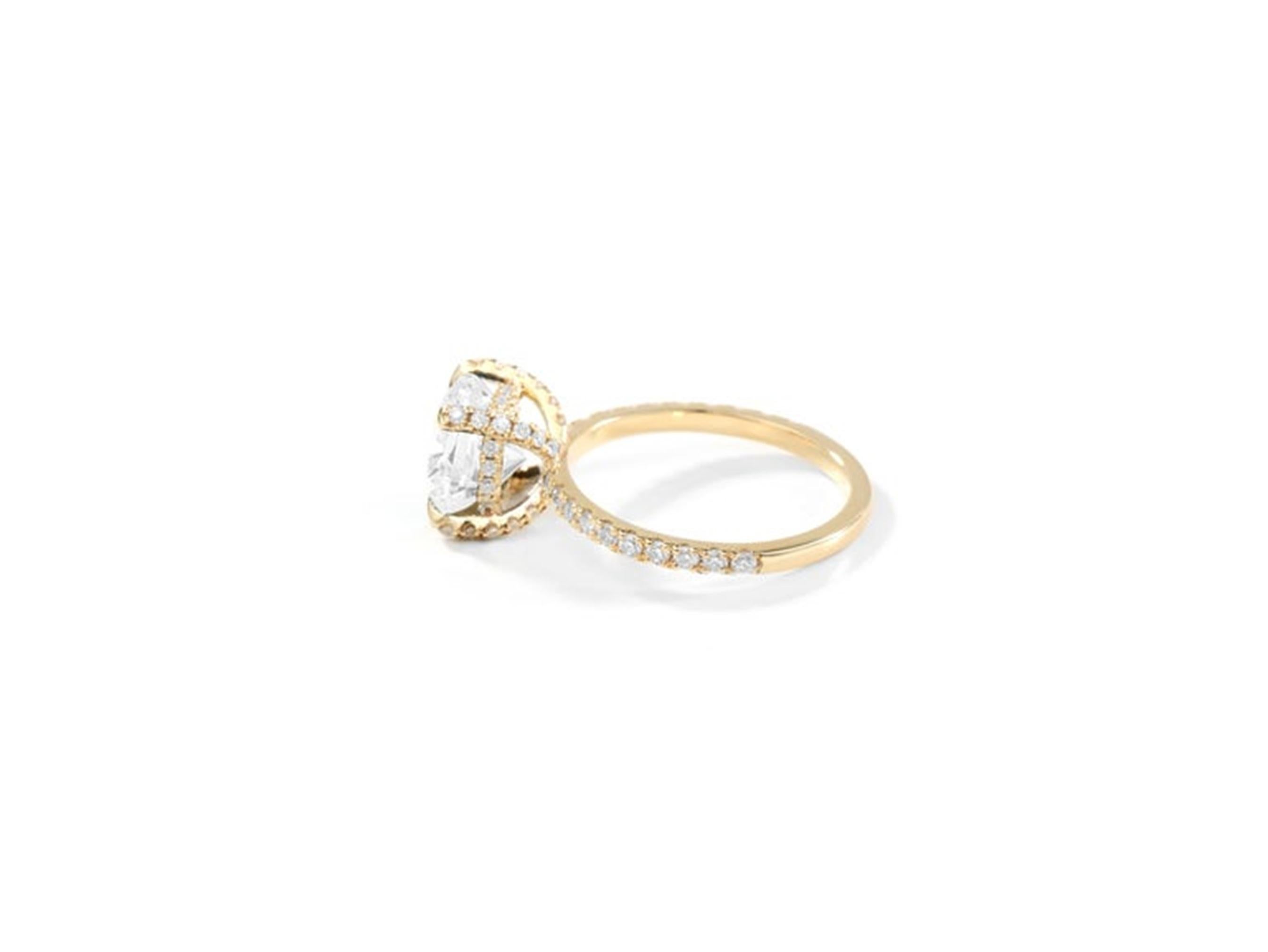 GIA Certified 2ct Cushion-Cut Diamond Solitaire Engagement Ring with Hidden Halo For Sale 2