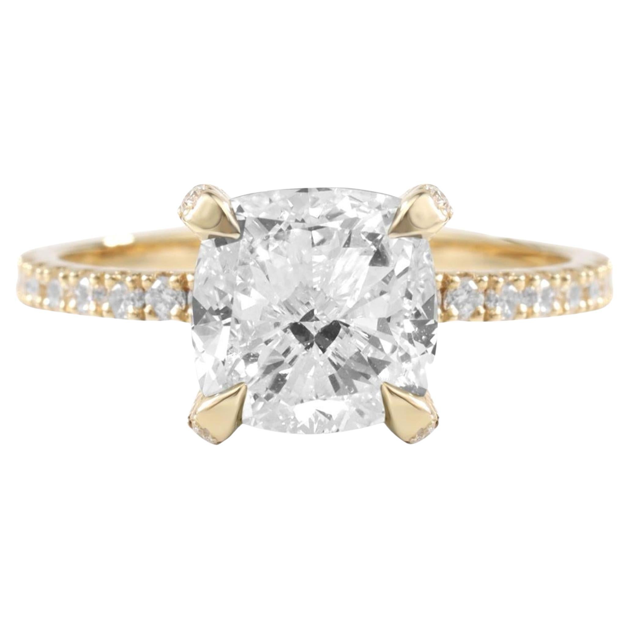 GIA Certified 2ct Cushion-Cut Diamond Solitaire Engagement Ring with Hidden Halo For Sale