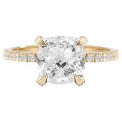 Bague de fiançailles 18 carats avec diamant taille coussin certifié GIA de 2 carats E VVS