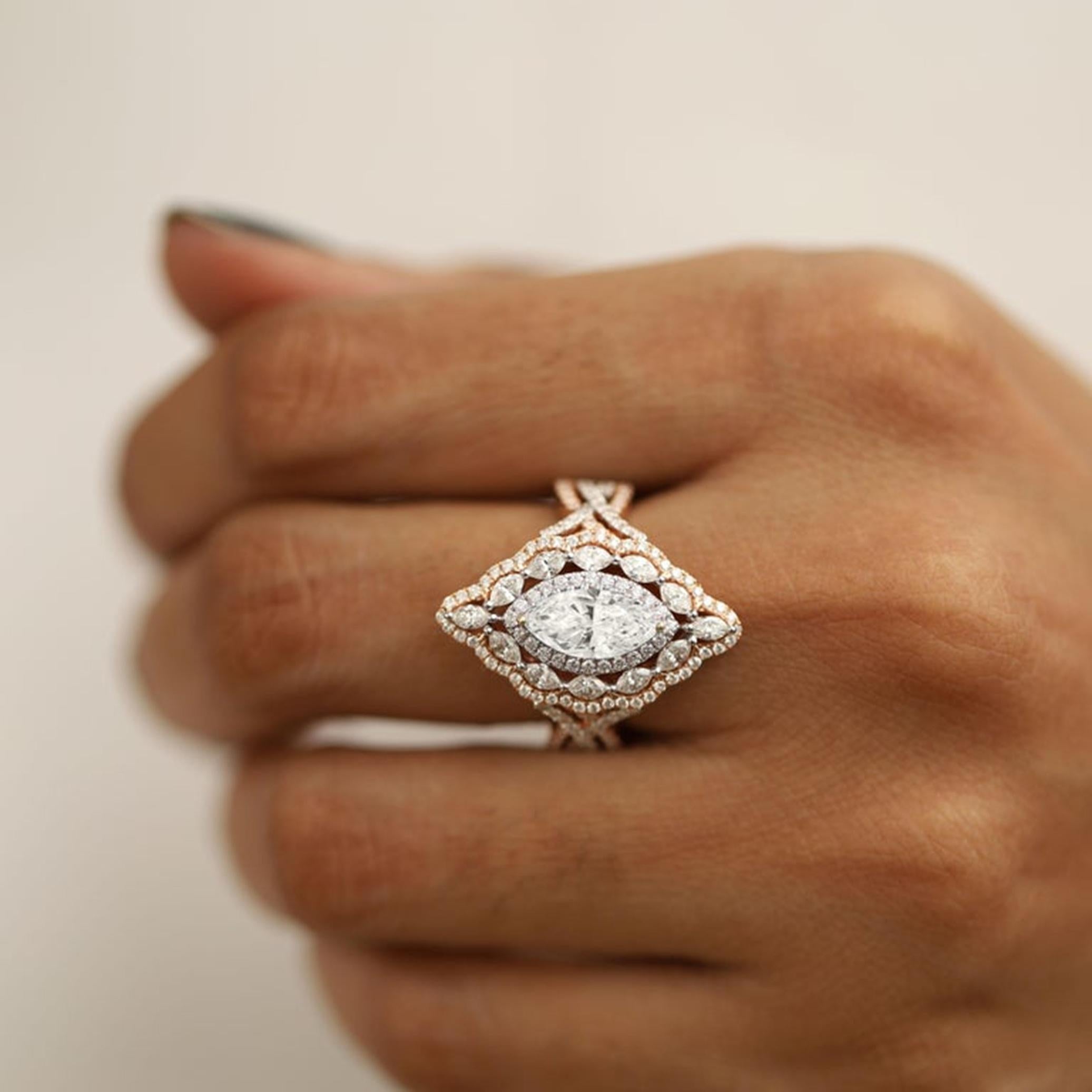 Informe GIA Certificado 2 Ct Marquesa G VS Diamante Halo Anillo de Cóctel en venta 1