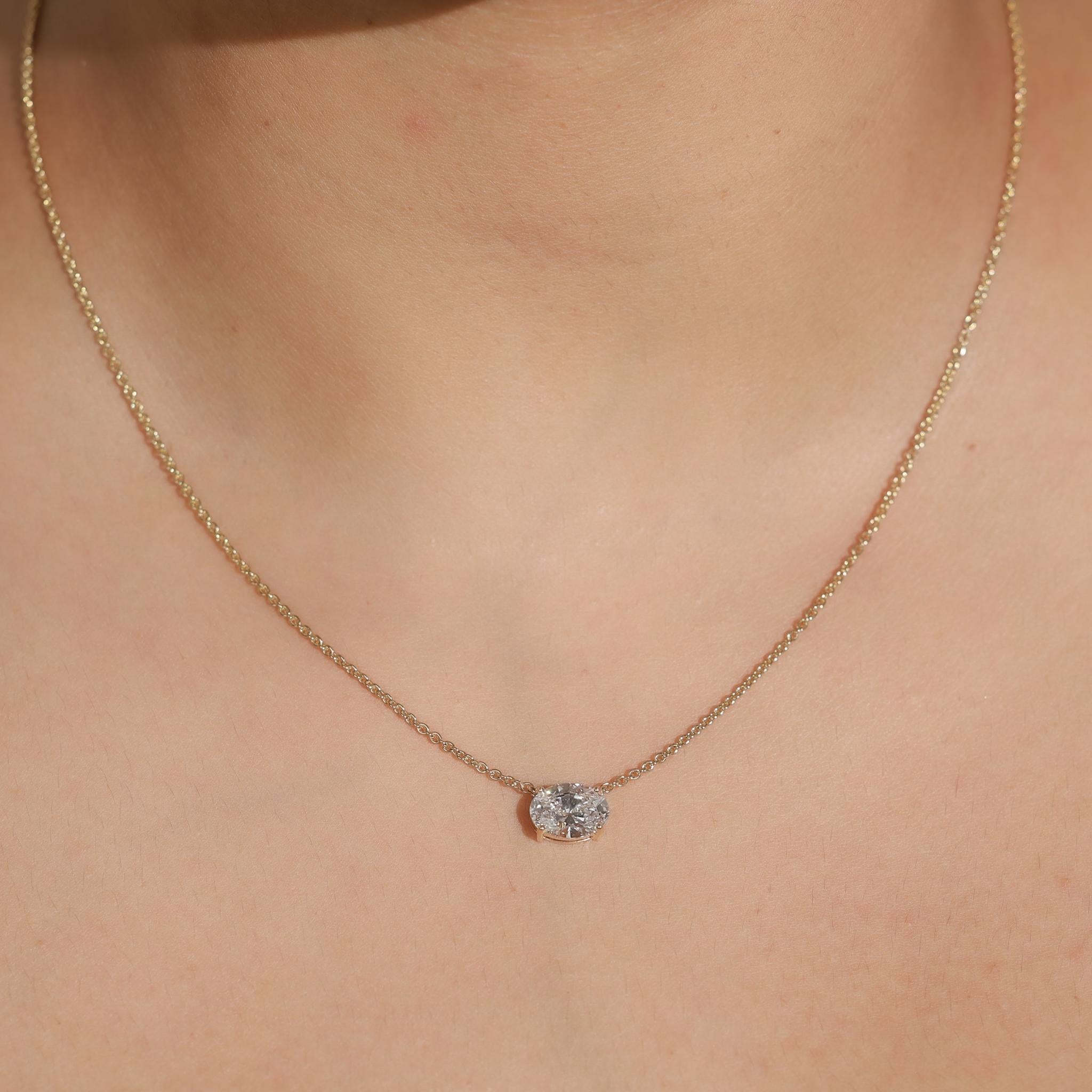 Pendentif solitaire en or jaune 18 carats, certifié GIA, avec diamant naturel de taille ovale de 2 ct. en vente 4