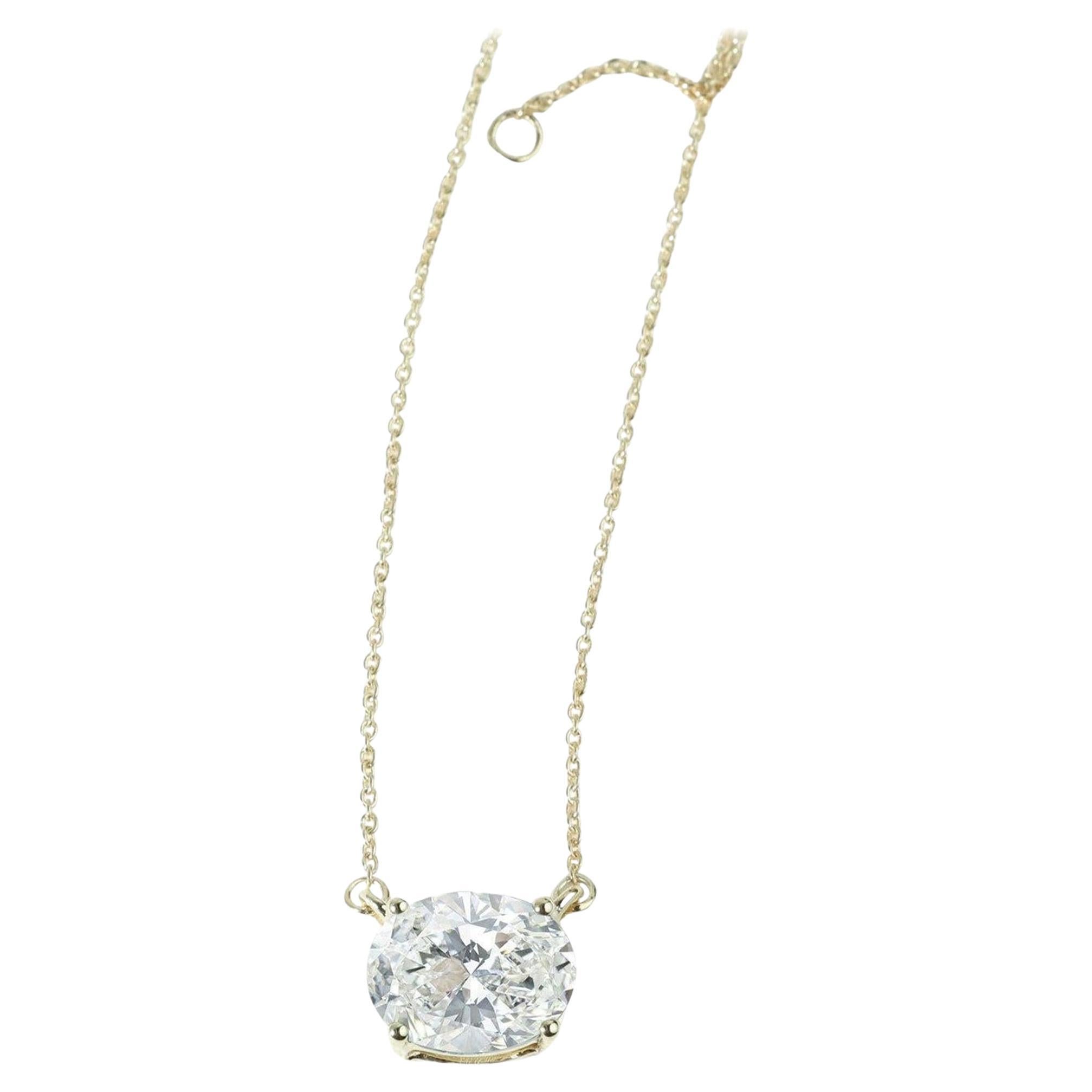 GIA Certified 2ct Natural Oval-Cut Diamond Solitaire Pendant in 18K Yellow Gold