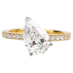 GIA-zertifizierter 2-Karat-Diamant-Solitär-Verlobungsring mit Birnenschliff aus 18 Karat Gelbgold