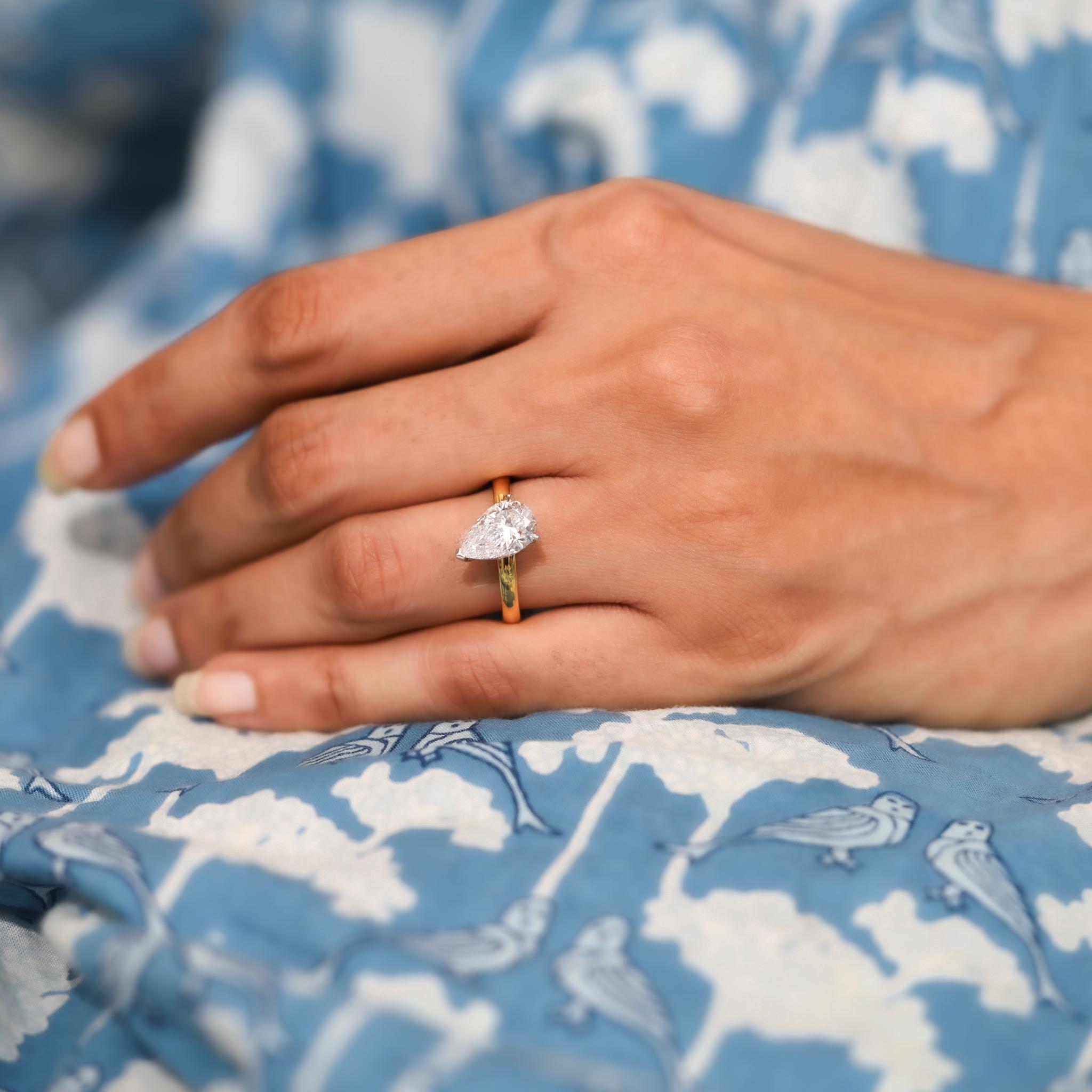 GIA bescheinigt 2ct Pear-Cut Diamant Solitär Verlobungsring in zwei-Ton 18KGold im Angebot 4