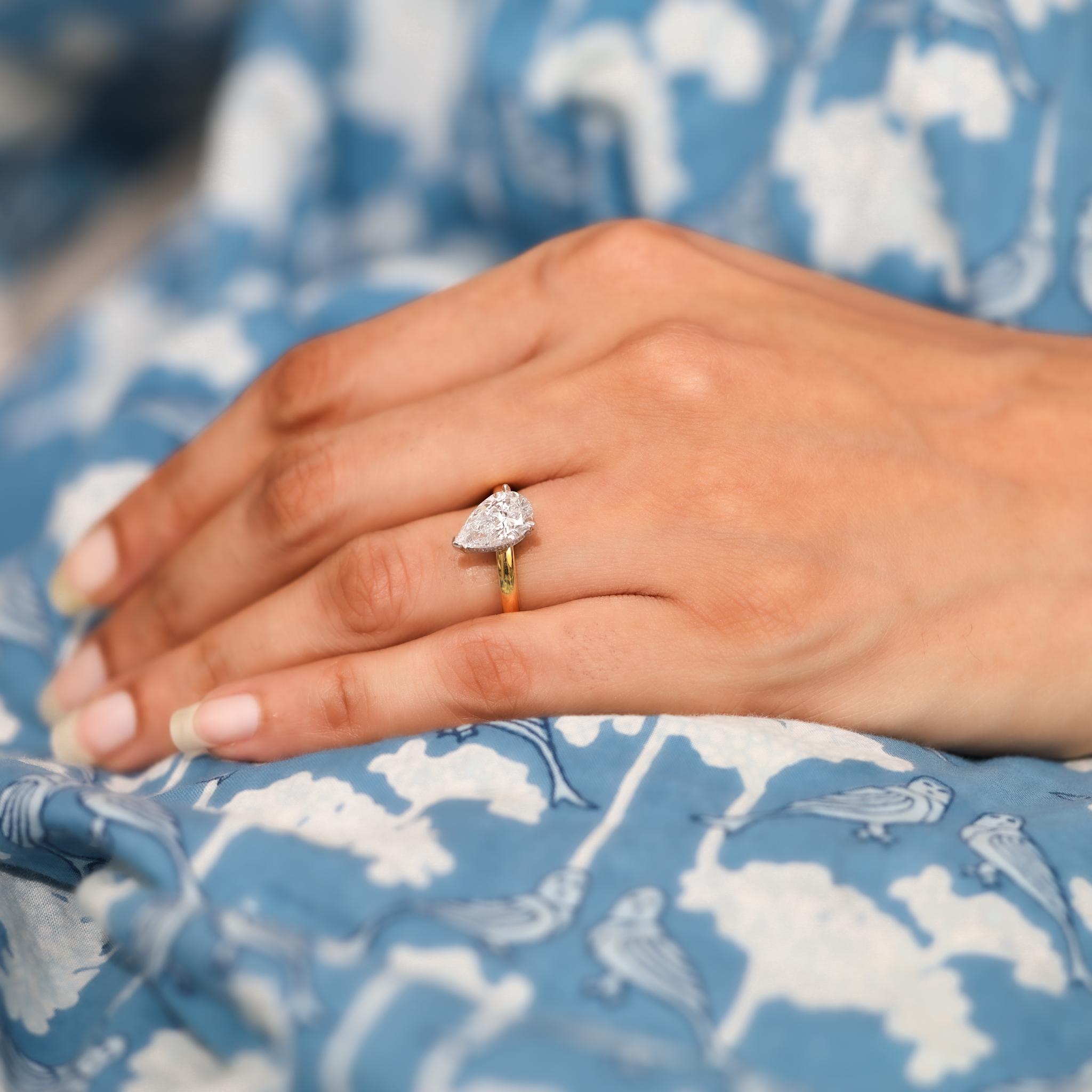 GIA bescheinigt 2ct Pear-Cut Diamant Solitär Verlobungsring in zwei-Ton 18KGold im Angebot 3