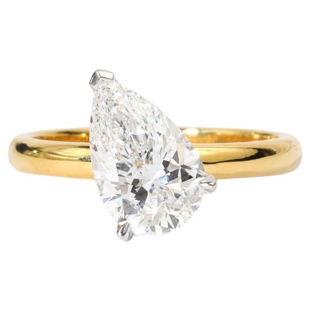 GIA bescheinigt 2ct Pear-Cut Diamant Solitär Verlobungsring in zwei-Ton 18KGold