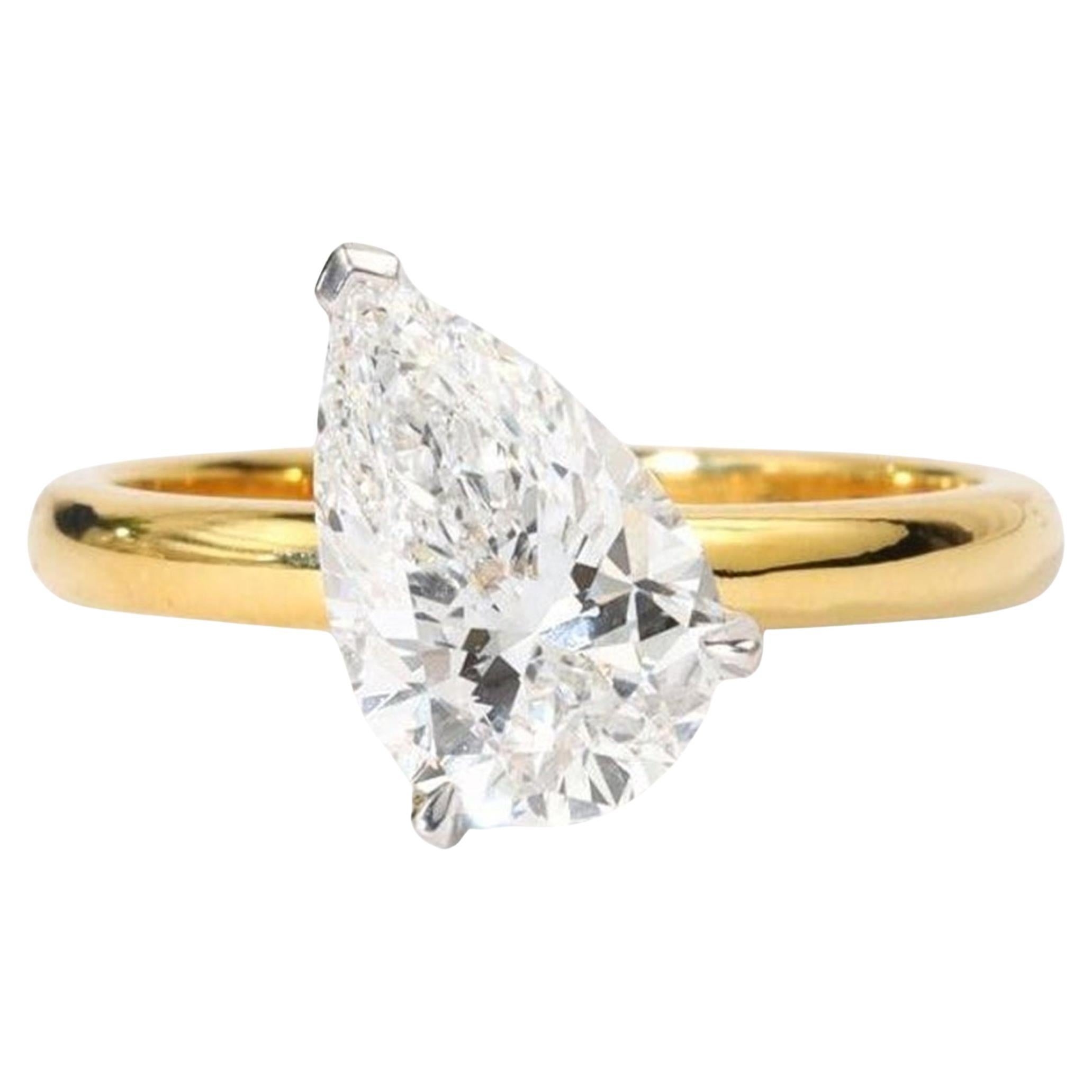 GIA Certified 2ct Pear-Cut Diamond Solitaire Engagement Ring in Two-Tone 18KGold (Bague de fiançailles solitaire en or bicolore avec diamant en forme de poire)