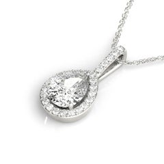 GIA Certified 2ct Pear Diamond Tapered Halo Pendant Necklace