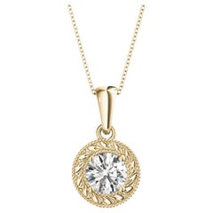 GIA Certified 2ct Round Diamond Engraved Medallion Yellow Gold Pendant Necklace