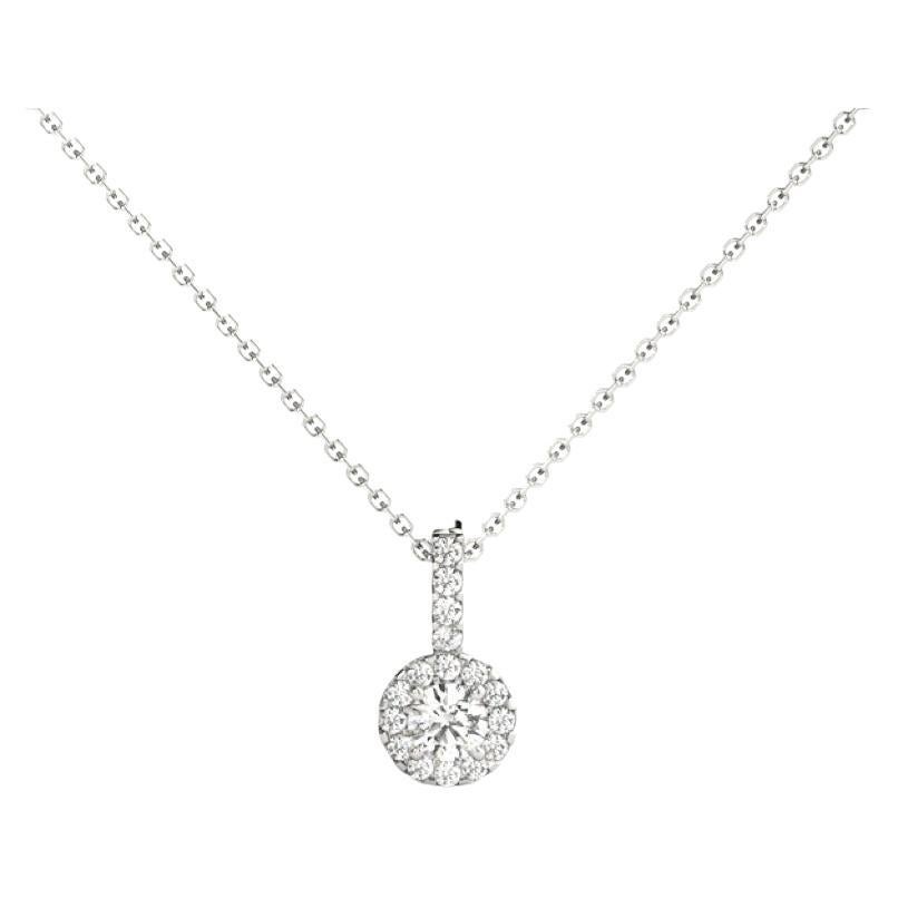 GIA Certified 2ct Round Diamond Petite Halo White Gold Pendant Necklace