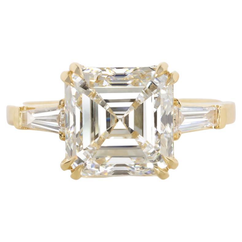 GIA Certified 3 Carat Asscher Cut Diamond Solitaire Ring Internally Flawless