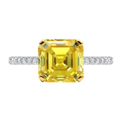 GIA Certified 3 Carat Asscher Fancy Yellow Diamond with pavé