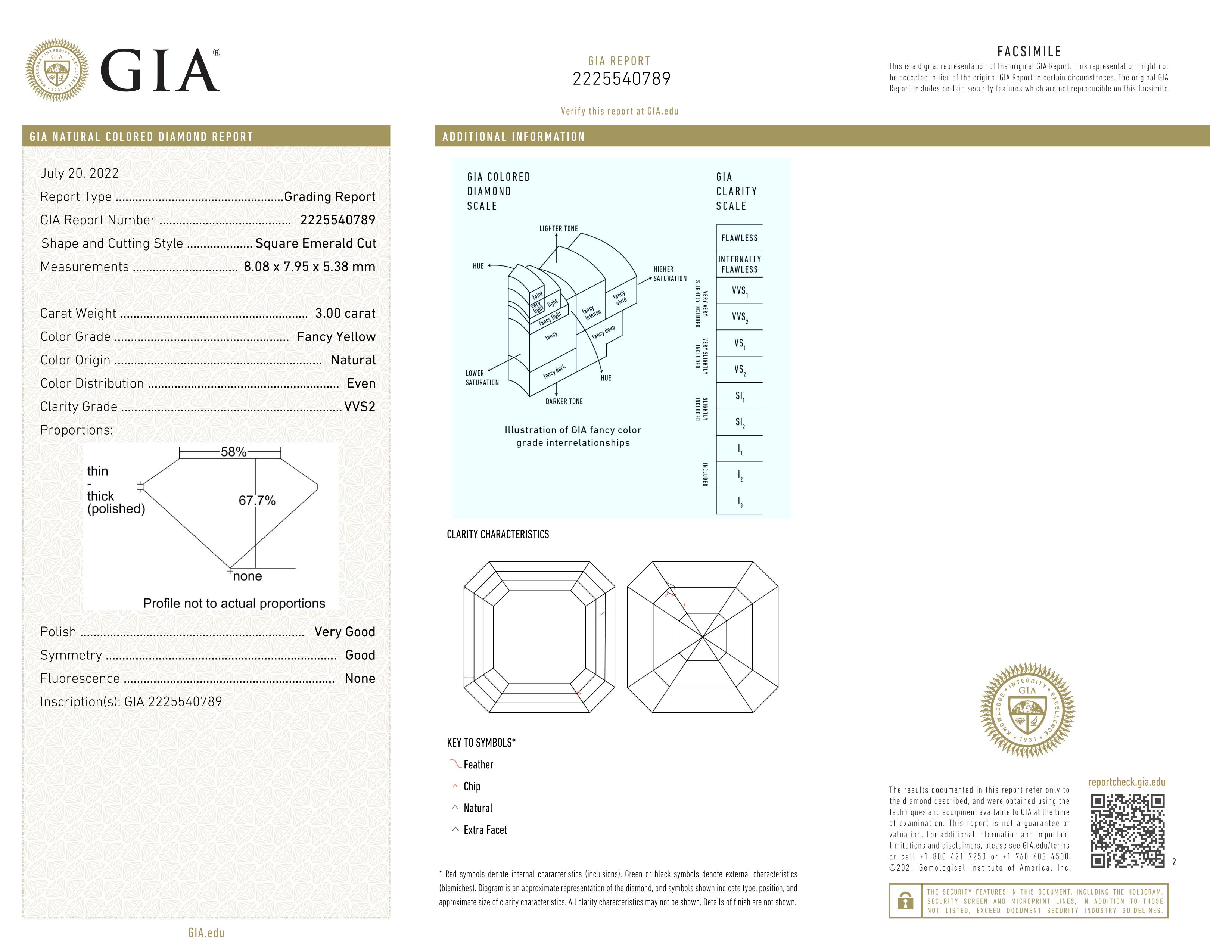 GIA Certified 3 Carat Asscher Fancy Yellow Diamond with pavé In New Condition For Sale In Chicago, IL