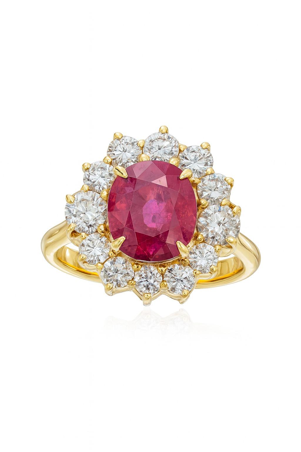 Modern GIA Certified 3 Carat Burma No-Heat Ruby and Diamond Ring For Sale