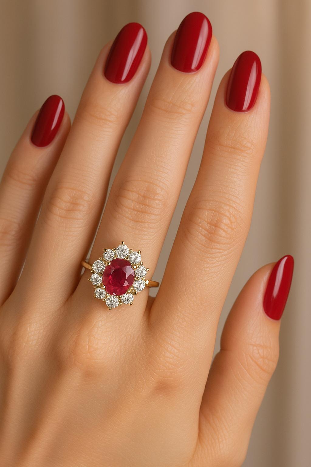 Oval Cut GIA Certified 3 Carat Burma No-Heat Ruby and Diamond Ring For Sale