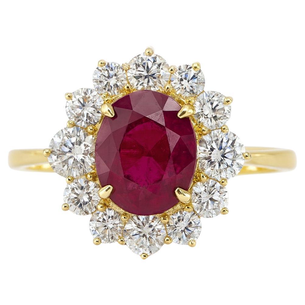 GIA Certified 3 Carat Burma No-Heat Ruby and Diamond Ring For Sale