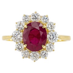 GIA Certified 3 Carat Burma No-Heat Ruby and Diamond Ring