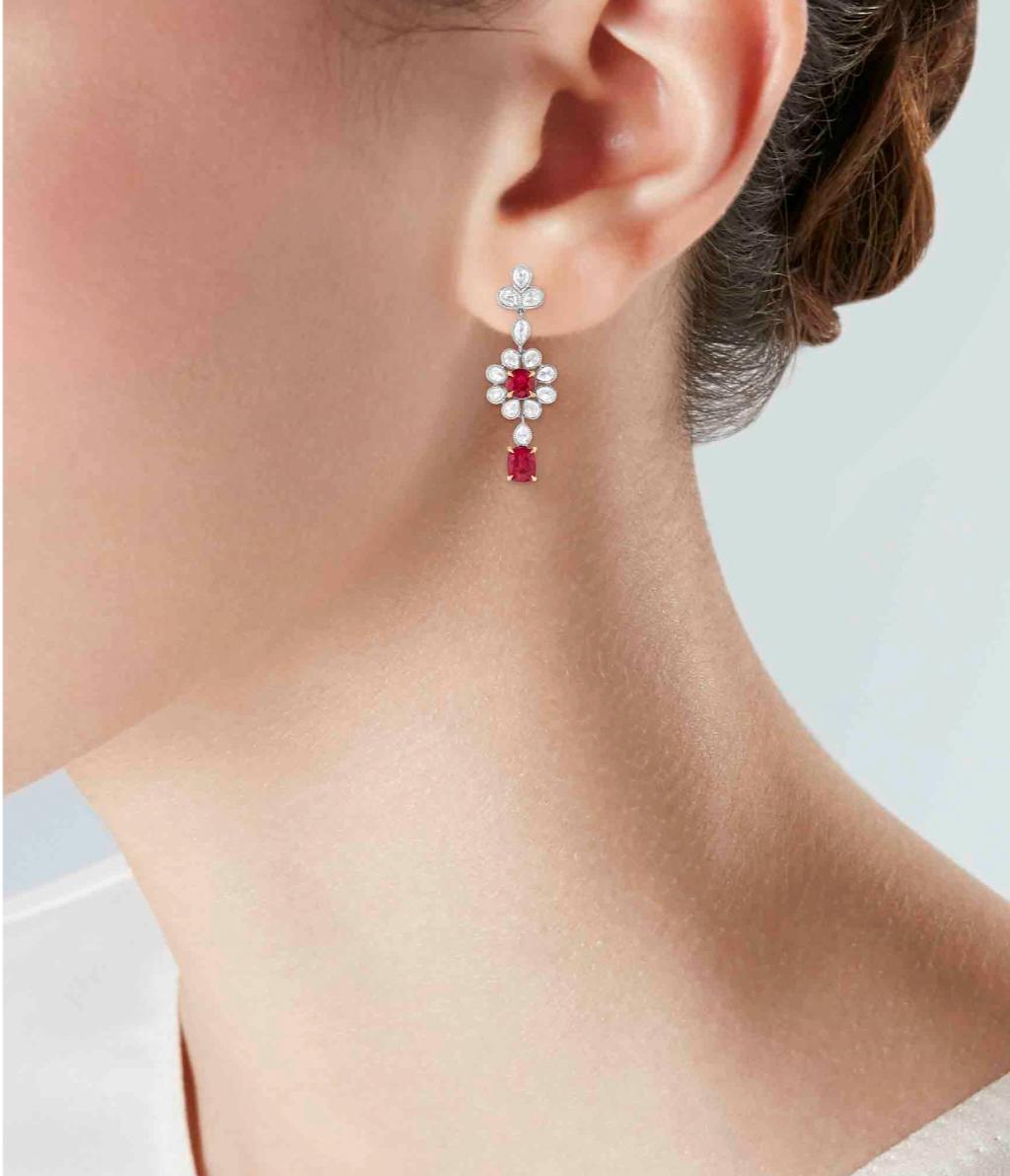 Art Deco GIA & GRS Certified 3 Carat Burmese No Heat Ruby Earrings. 