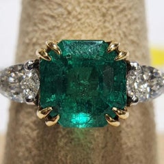 GIA Certified 3 Carat Colombian Emerald Three-Stone Cocktail Ring