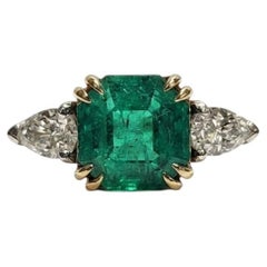 GIA Certified 3 Carat Colombian Emerald Three-Stone Cocktail Ring