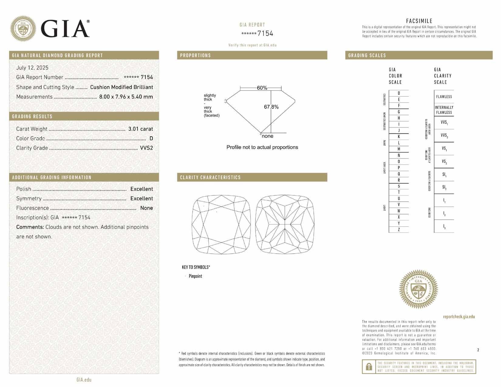 Women's or Men's GIA Certified 3 Carat Cushion Cut D Color VVS2 Clarity Diamond Ring in Platinum For Sale