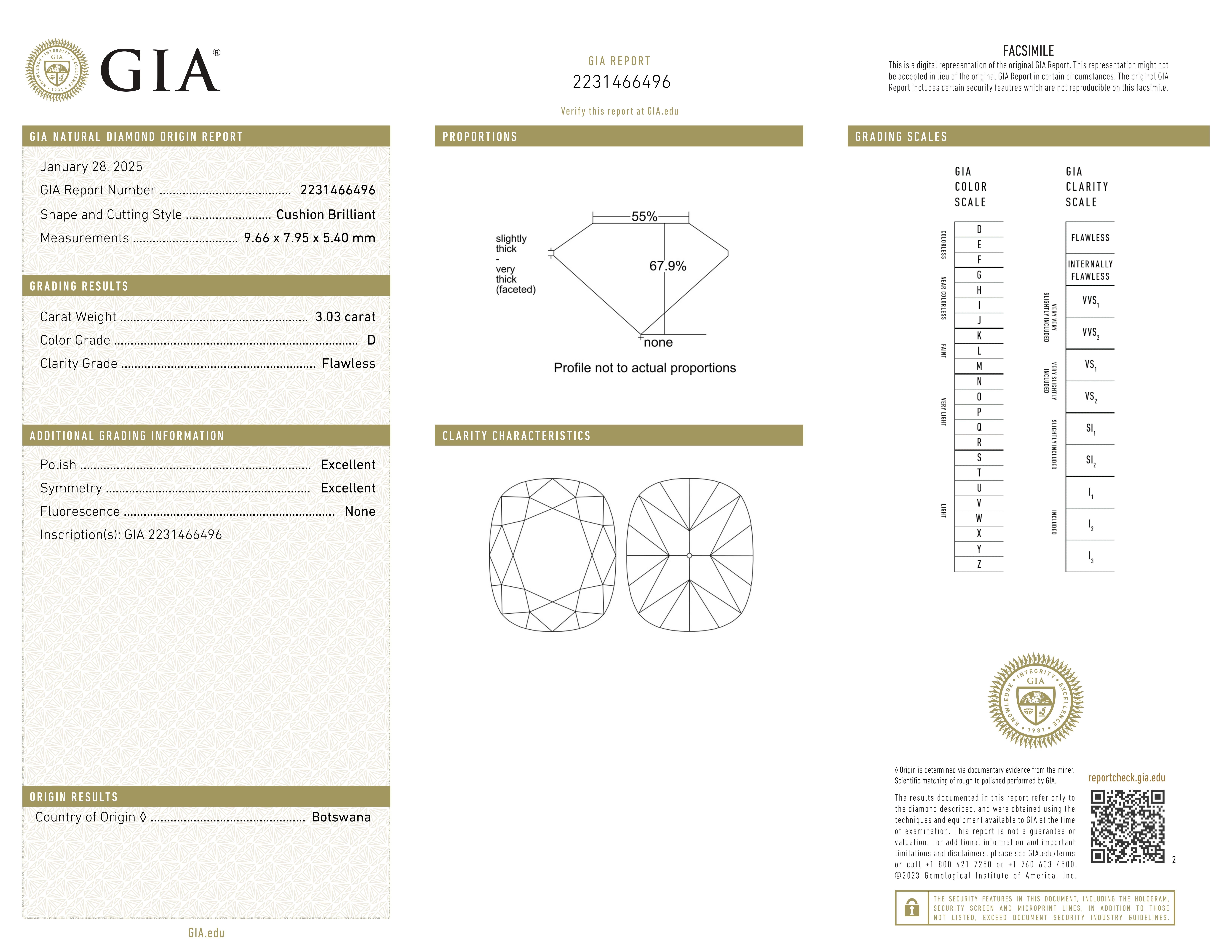 Women's or Men's GIA Certified 3 Carat Cushion Shape Diamond D FLAWLESS Ring For Sale