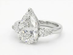 GIA Certified 3 Carat D Color Pear Brilliant Diamond Platinum Ring