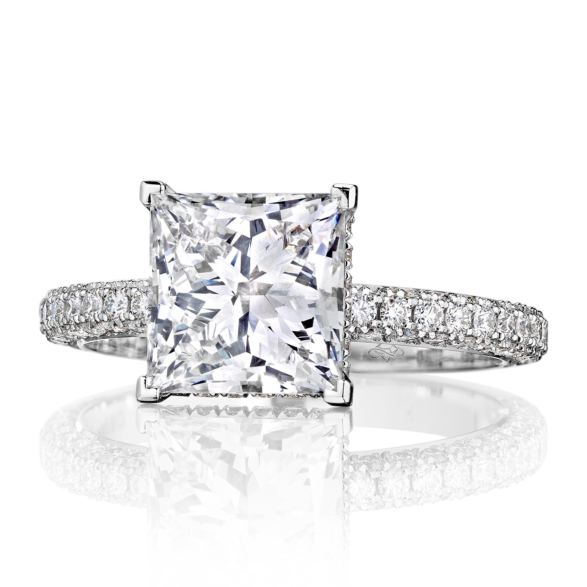 Modern GIA Certified 3 Carat D VS1 Princess Diamond Engagement Ring 
