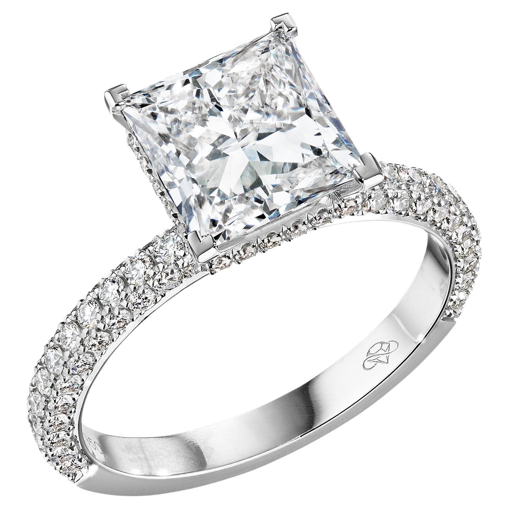 GIA Certified 3 Carat D VS1 Princess Diamond Engagement Ring "Catherine" For Sale