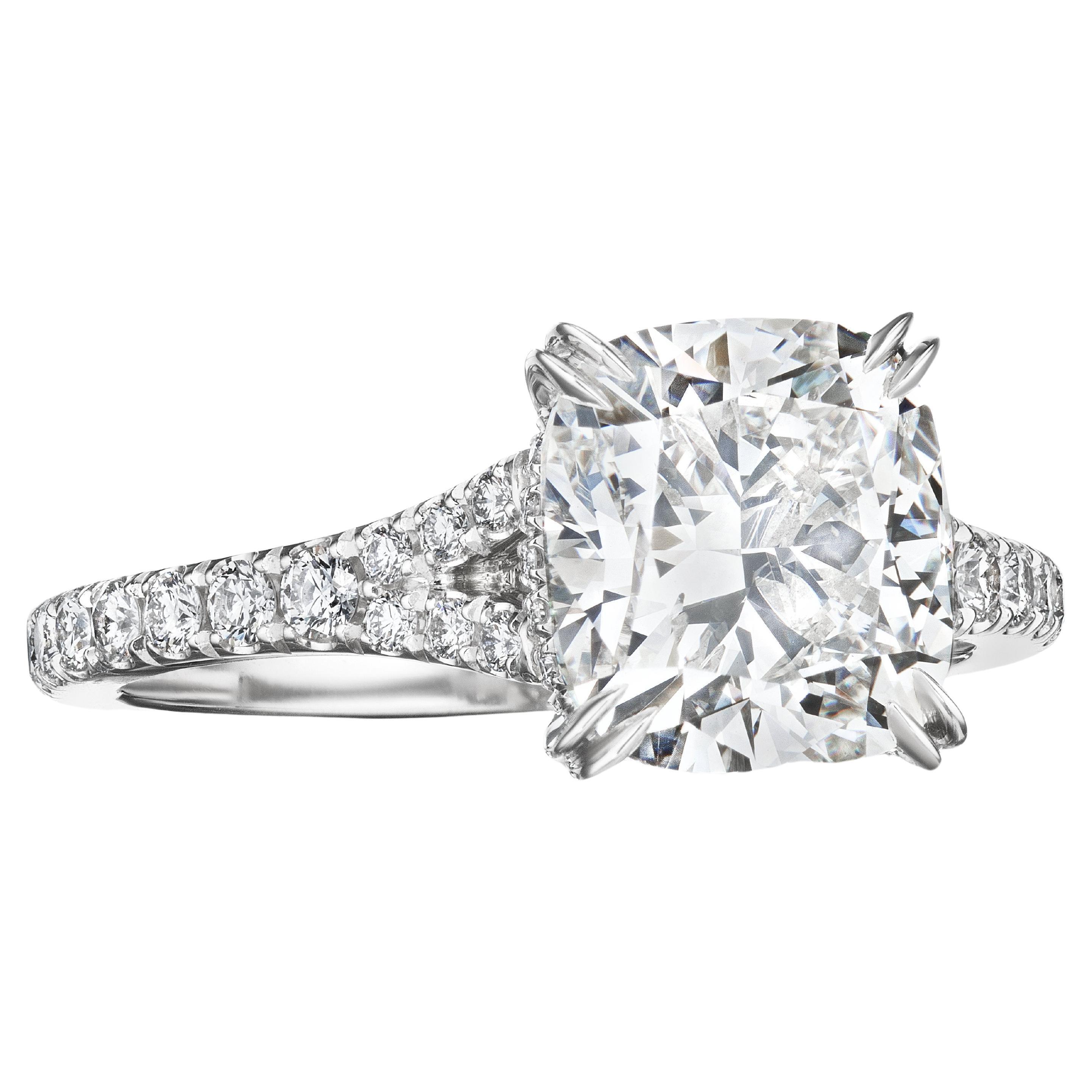 GIA Certified 3 Carat D VS2 Cushion Diamond Engagement Ring "Kimberly" For Sale