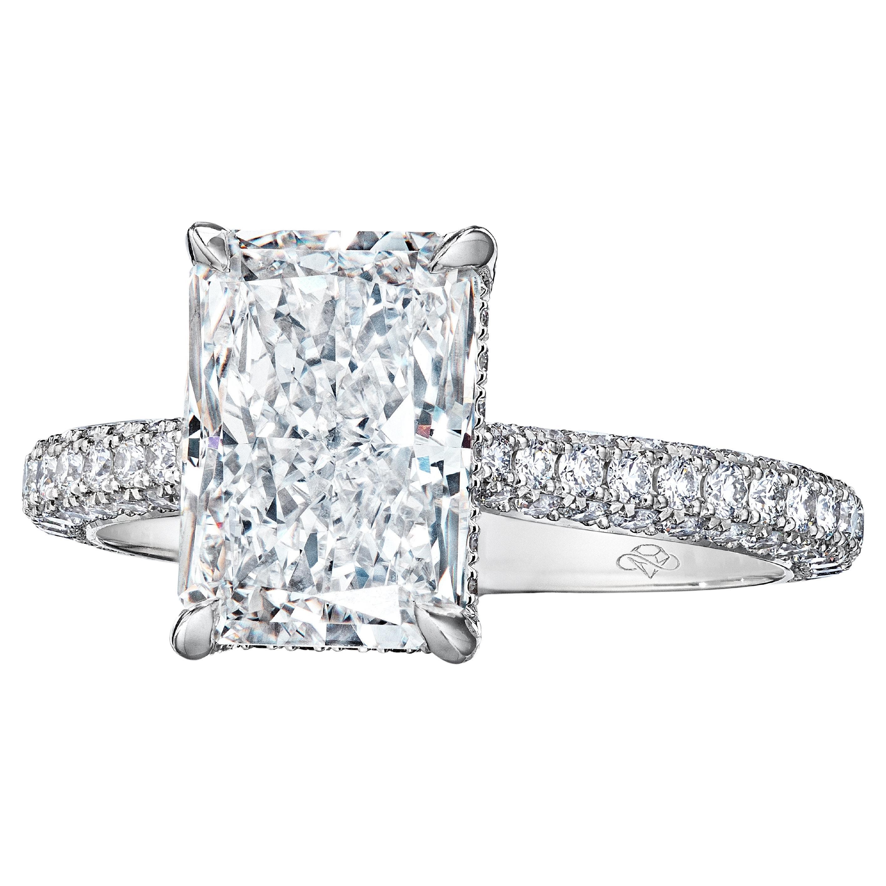 GIA Certified 3 Carat D VS2 Radiant Diamond Engagement Ring "Alexandria" For Sale