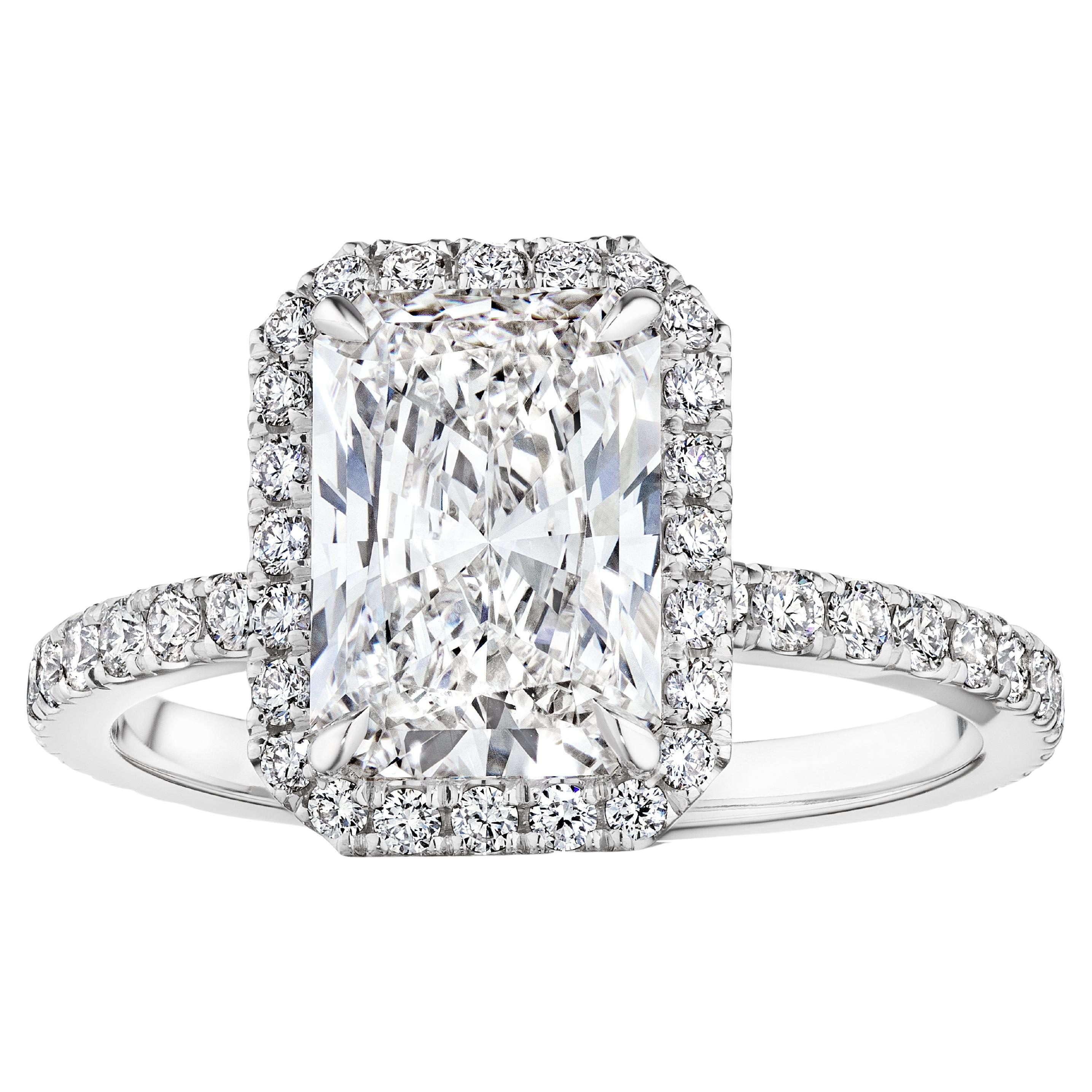 GIA Certified 3 Carat D VS2 Radiant Diamond Engagement Ring "Victoria" For Sale