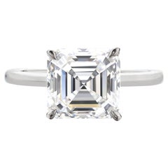 GIA Certified 3 Carat E Color Square Emerald Cut Diamond White Gold Ring
