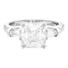 GIA Certified 3 Carat E VS2 Emerald Cut Diamond Platinum Ring