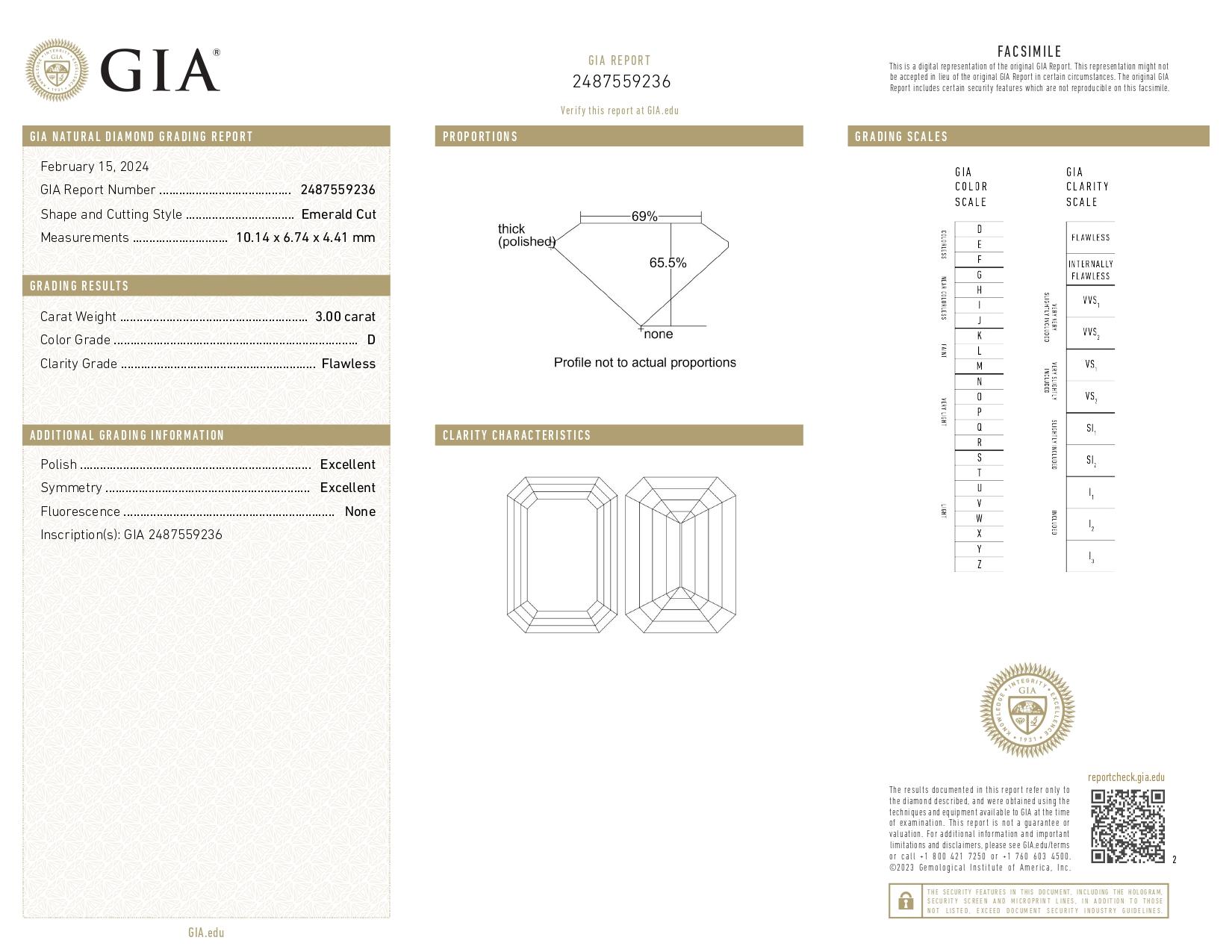 GIA-zertifizierter 3 Karat Diamantring aus 18 Karat Weißgold mit Smaragdschliff im Angebot 1