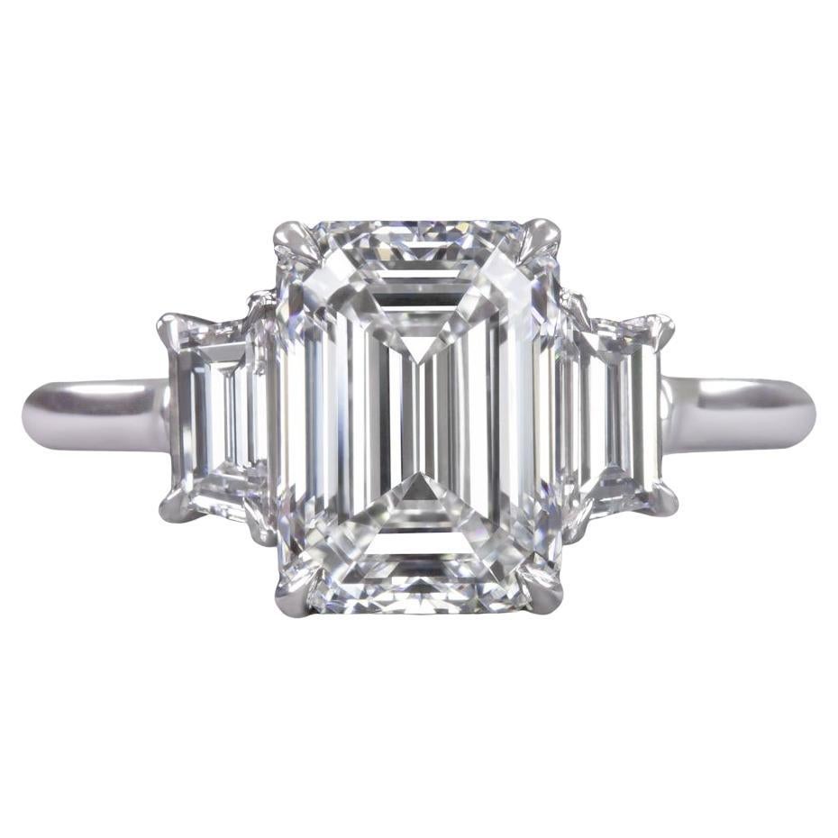 GIA Certified 3 Carat Emerald Cut Diamond 18k White Gold Ring For Sale