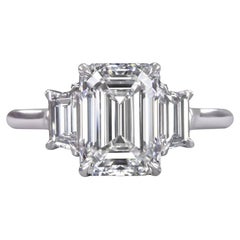 GIA Certified 3 Carat Emerald Cut Diamond 18k White Gold Ring