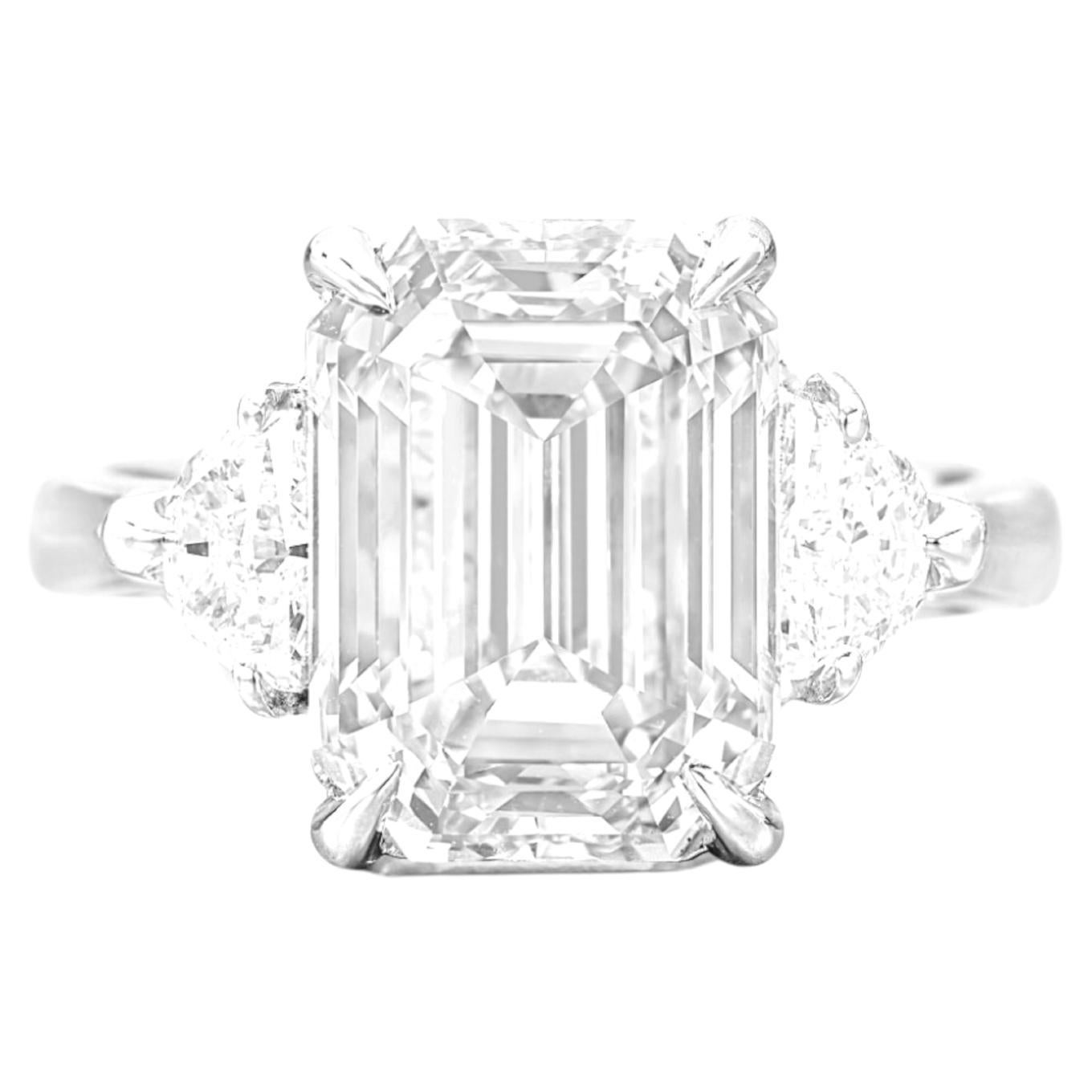 GIA Certified 3 Carat Emerald Cut Diamond E Color Engagement Platinum Ring For Sale