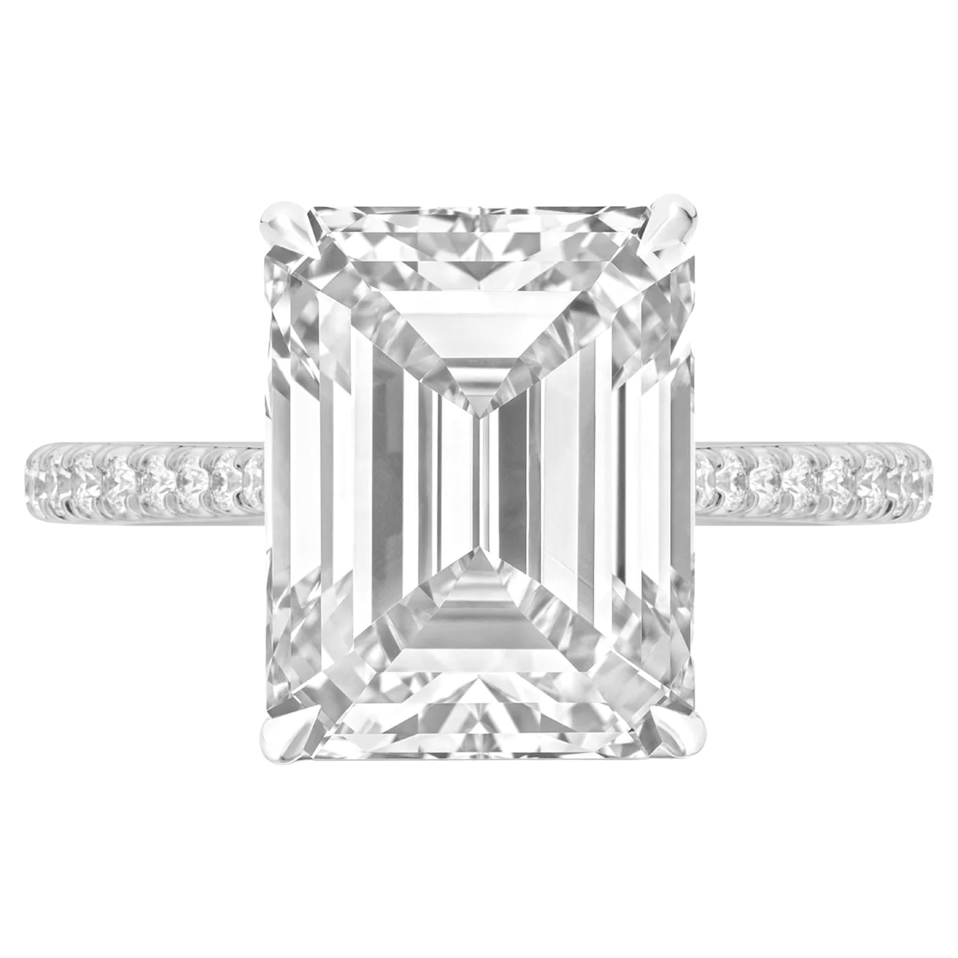 GIA Certified 3 Carat Emerald Cut Diamond Platinum Ring FLAWLESS D COLOR For Sale
