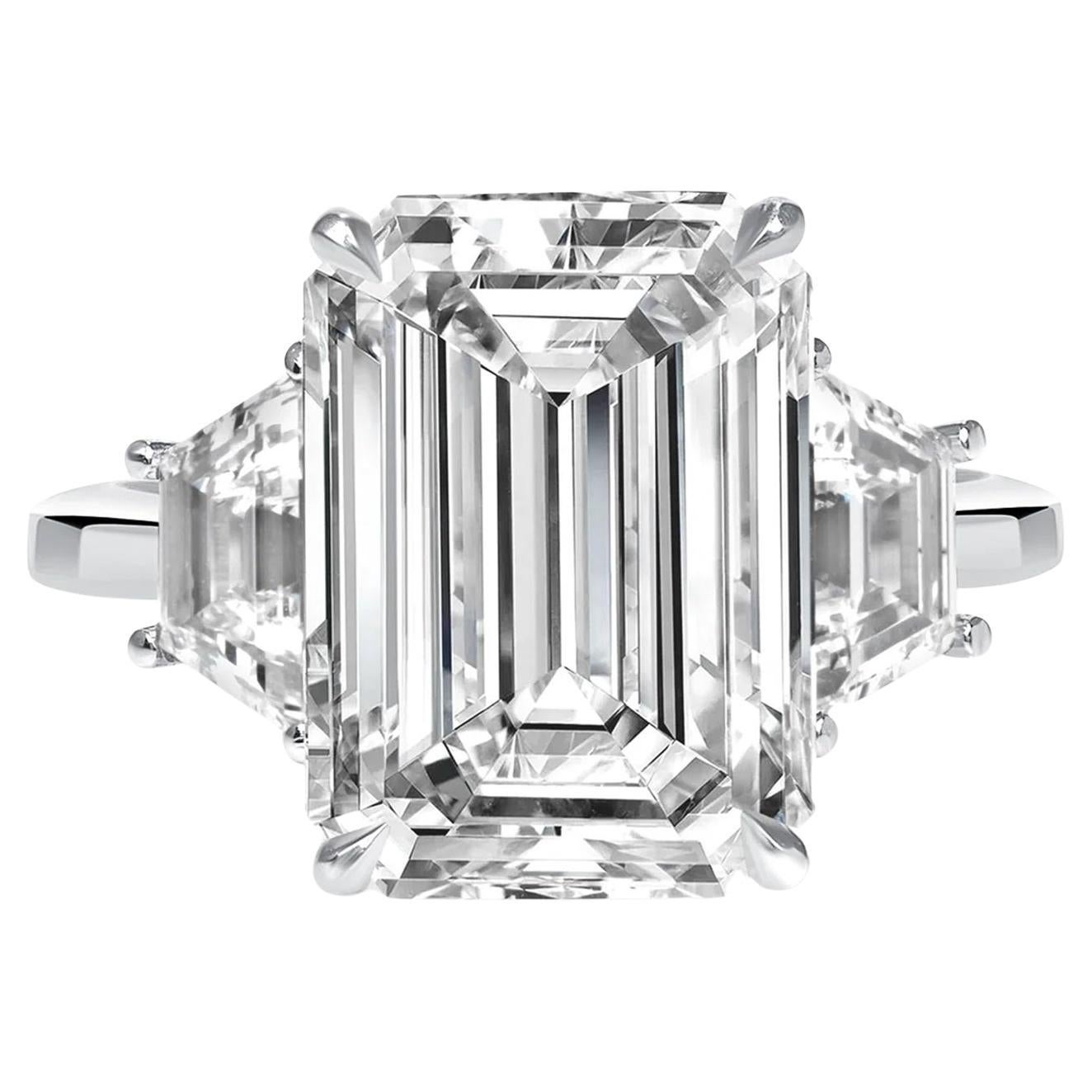 GIA Certified 3 Carat Emerald Cut Diamond Platinum Ring Flawless Clarity D color For Sale