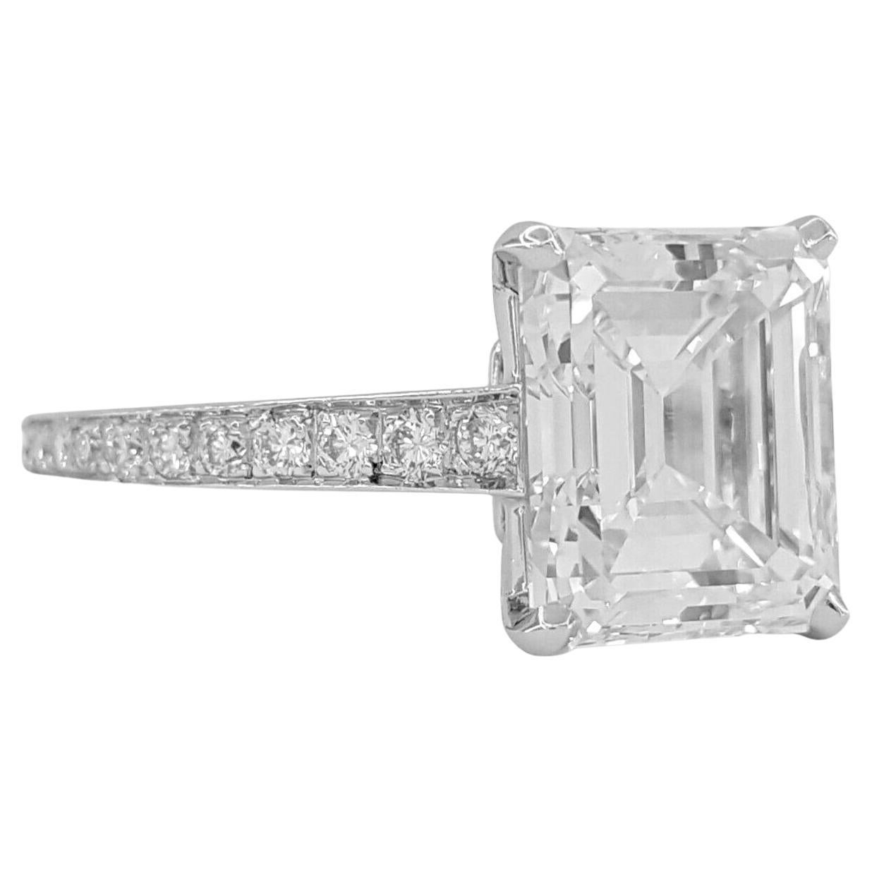 A magnificent 2.74 emerald cut diamond has excellent Int. Flawless clarity, beautiful white color, and a bright, lively, sophisticated cut! This is a very well cut diamond and has an amazing faceting pattern that emerald cut lovers will certainly