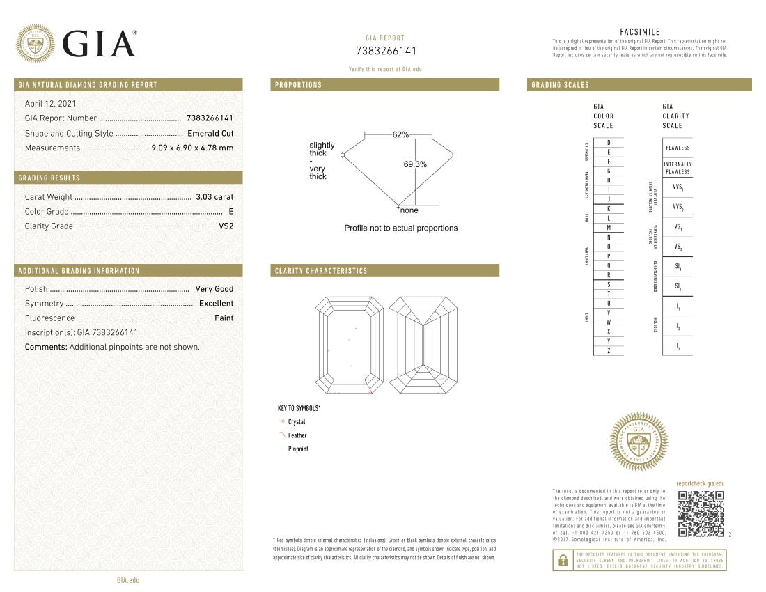 Moderne Bague en platine certifiée GIA avec diamant taille émeraude de 3 carats en vente
