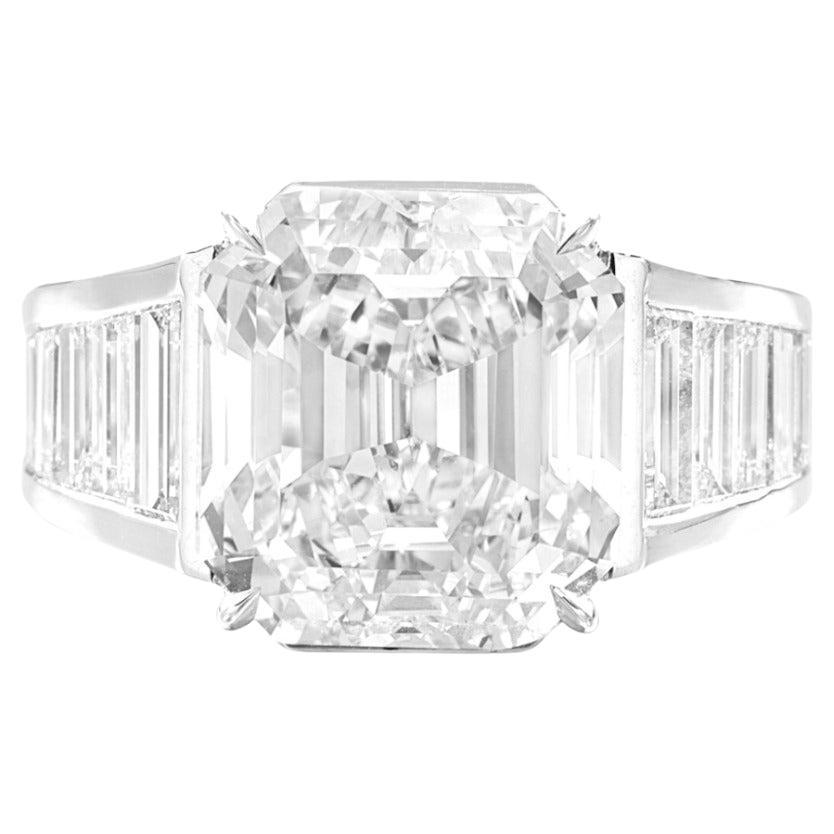 GIA Certified 3 Carat Emerald Cut Diamond Ring in Platinum with Baguette Ring