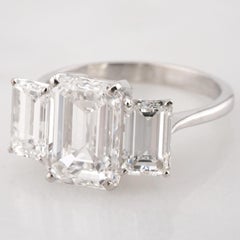 GIA Certified 3 Carat Emerald Cut Diamond Three Stone Engagement Ring